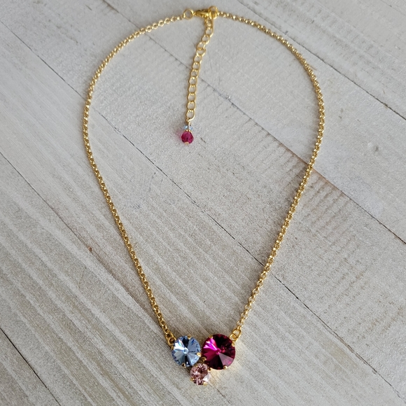 Austrian Crystal Cluster Pendant Necklace in Gold - Picture 8 of 10